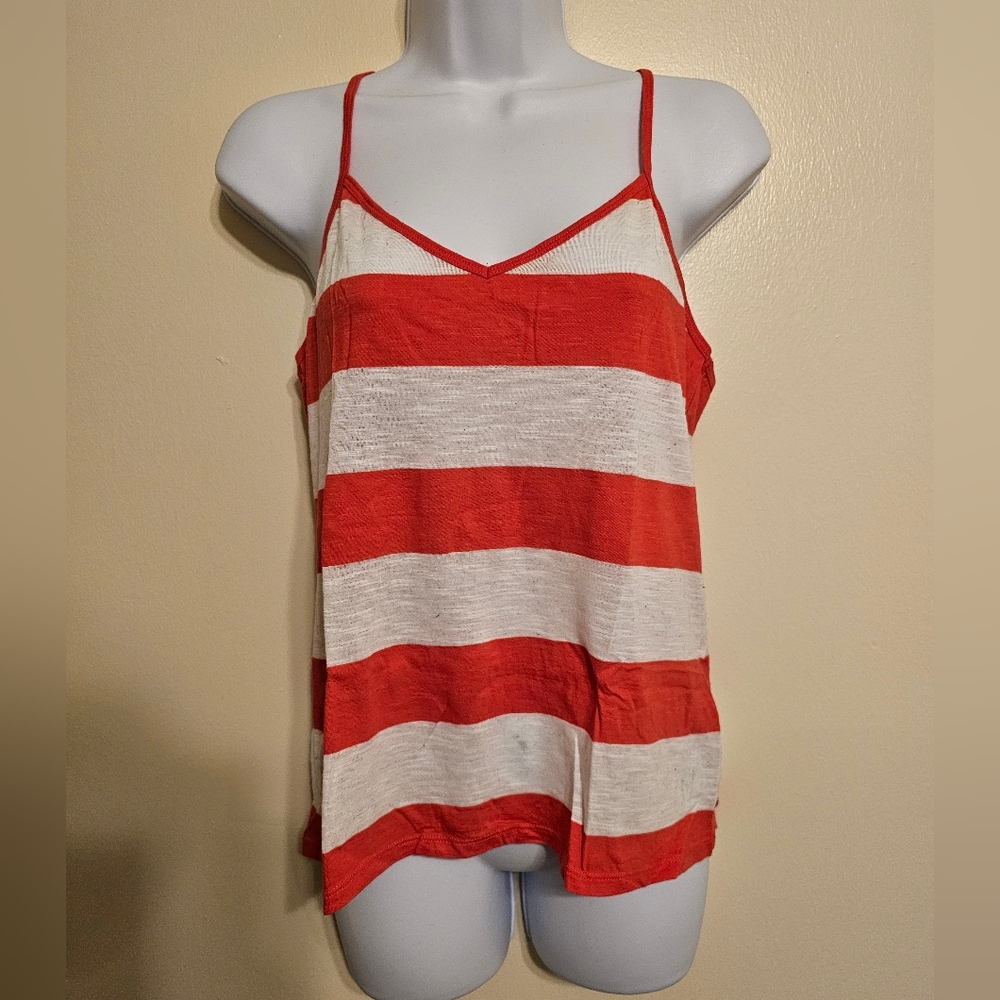 Forever 21 Striped Racerback Tank Top Y2K Inspired Coral Pink White Large
